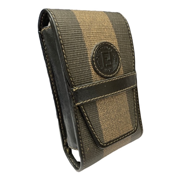 FENDI Roma Vintage Pecan Pattern Case Block Check Leather PVC Small Holder - Picture 2 of 11